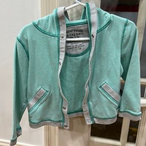 Patagonia Green and White Striped Cozy Cotton Hoodie Lightweight 18-24M